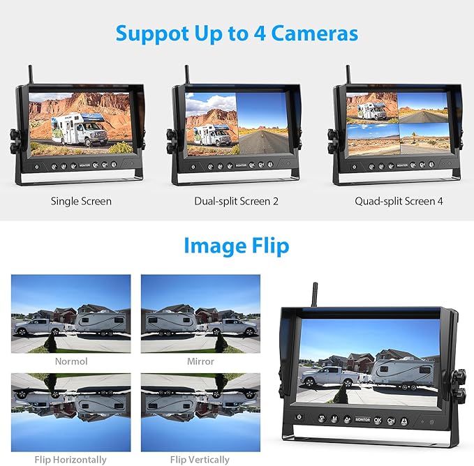 4 Magnetic Solar Wireless Backup Camera HD1080P 9" Loop Recording Monitor - Image 4