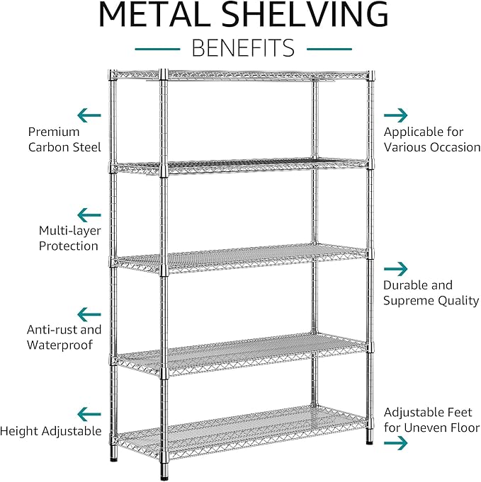IZEUK 3300 LBS Garage Shelving Wide Storage Shelves 5 Tier Metal Shelves Heavy - Image 5