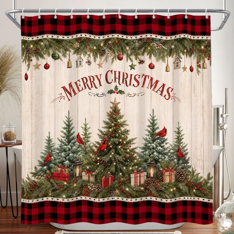 Vintage Christmas Shower Curtain, 72x78 Inch Waterproof Fabric by Duluxykl