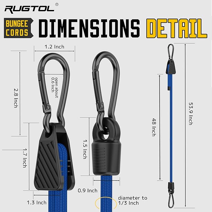 Bungee Cords with Hooks, 48 Inch Adjustable Blue Bungee Cords with Carabiner - Image 5