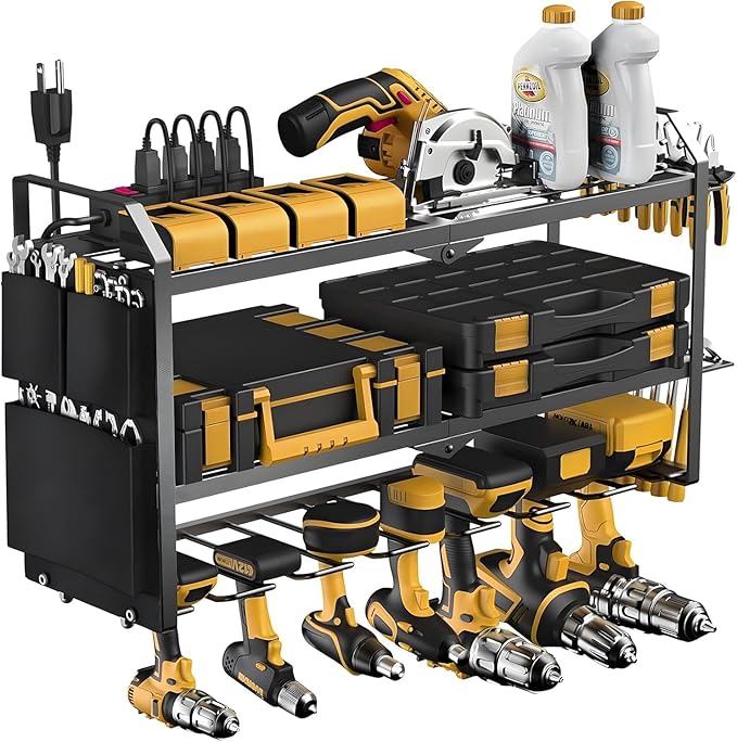 Power Tool Organizer with Charging Station: 7 Cordless Drills Holder Wall Mount by Unknown