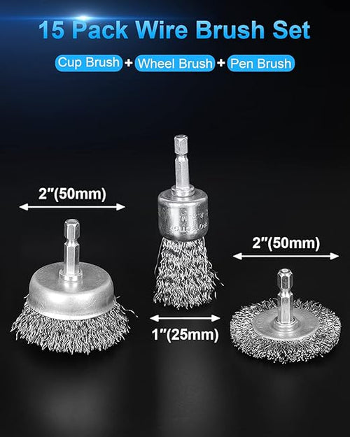 15 Pack Carbon Steel Wire Wheel Brush, Rocaris Cup Brush, Wheel Brush, Pen - Image 2