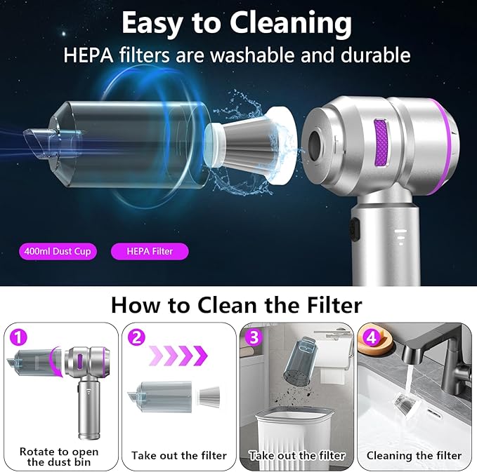 Car Vacuum, 4-in-1 Mini Cordless Vacuum Cleaner - Image 7