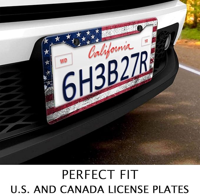 Vintage American Flag License Plate Frame, Retro USA Flag License Plate Holder - Image 3