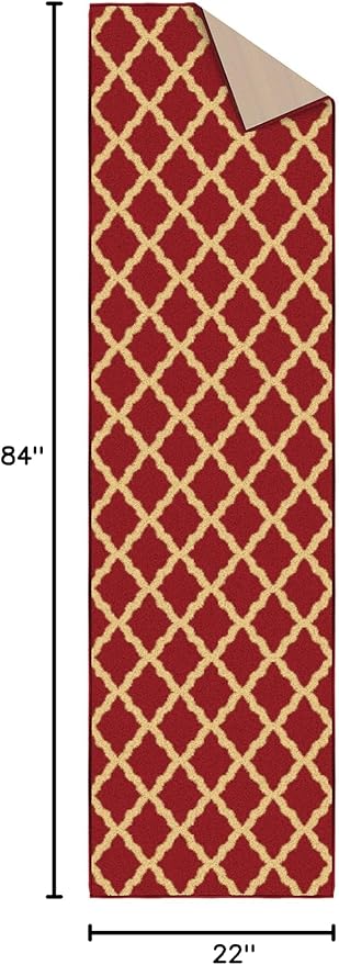 Ottomanson Hallway Runner Rug 1'10" x 7' Non Slip Trellis Area Rugs Easy to - Image 2