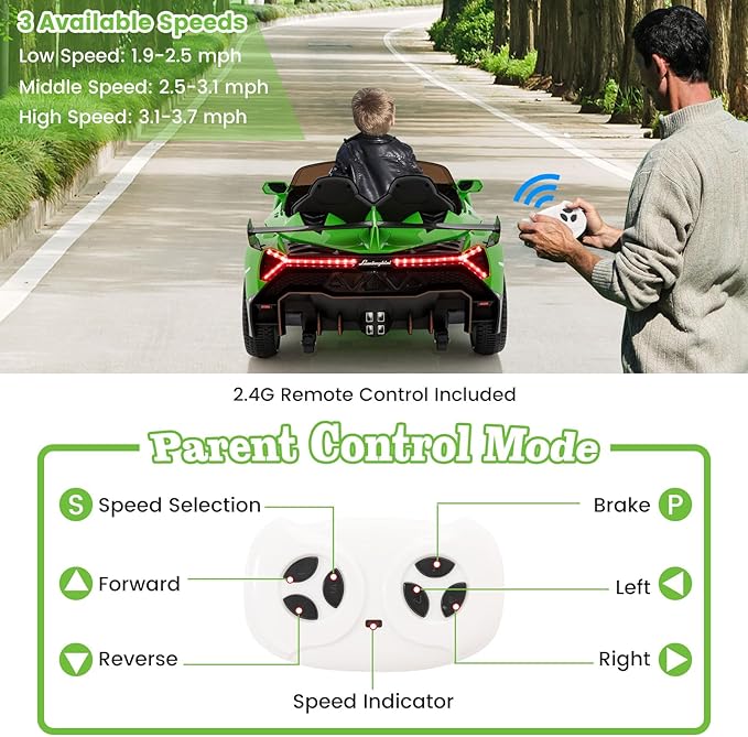 Costzon Ride on Car, Lamborghini Licensed 12V Battery Powered 4WD Sports Car - Image 4