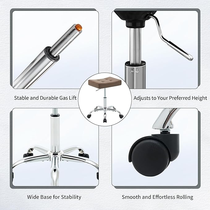 Ergonomic Desk Stool with Wheels Faux Leather Office Stool - Image 5