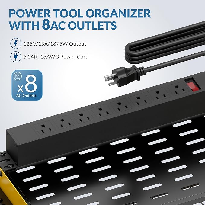 Power Tool Organizer with Charging Station, 4 Layers Garage Storage Rack with 6 - Image 3