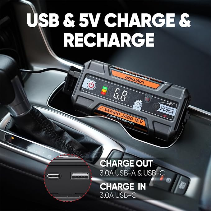 J400 2000A 12V Portable Lithium Jump Starter, Car Battery Booster Pack - Image 7