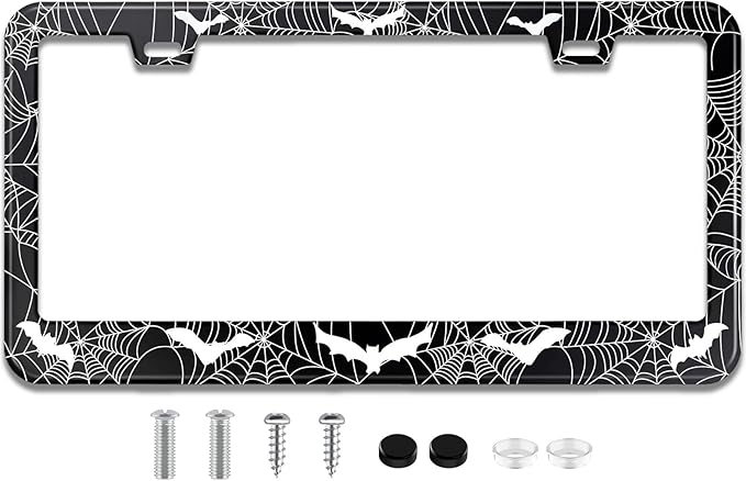 License Plate Frame for Bats and Spider Webs Stainless Steel License Plate by TXWWXT