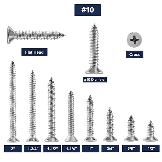 #10 x 3/4" Wood Screw 100Pcs 18-8 Stainless Steel Screws Flat Head Phillips - Image 3