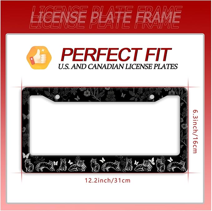 Black White Cat License Plate Frame Butterfly Floral License Plate Frames Funny - Image 7