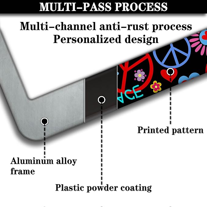 Car License Plate Frame Multicolor License Plate Frames Hippies Peace Flower - Image 5