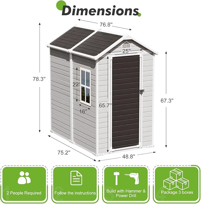 4x6 FT Small Plastic Shed Resin Outdoor Storage - Image 2