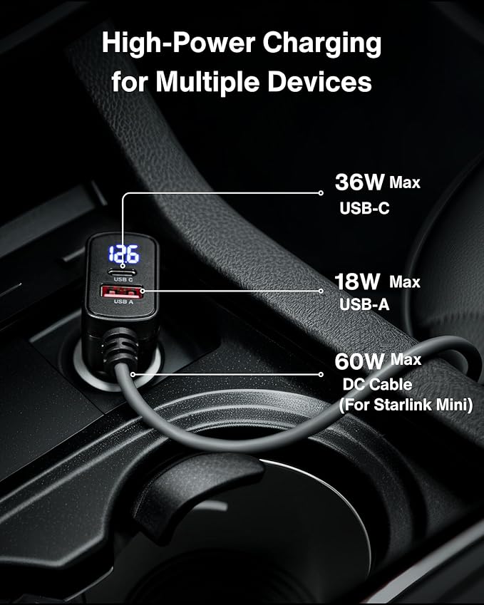 Car Charger Cable for Starlink Mini 16.5FT - Image 2