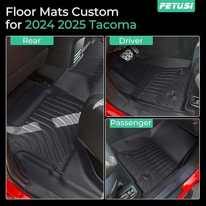 Floor Mats Fit for Toyota Tacoma 2024 2025 Double Cab, All Weather Floor Liner - Image 2