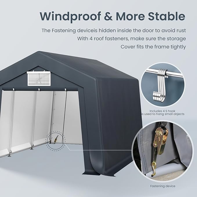 PHI VILLA 10'X15'*8.7' Outdoor Portable Storage Shelter Shed Garage - Image 8