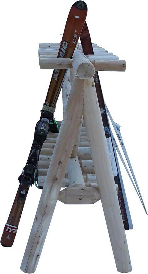 21-Place Freestanding Log Ski Rack Holder, Indoor & Outdoor Snowboard Racks - Image 7