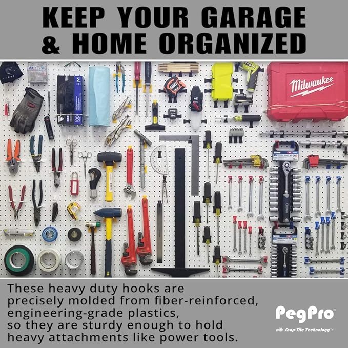 PegPro® J & 2" Hooks Kit for Standard “Wood Fiber” pegboard – Durable Plastic - Image 2