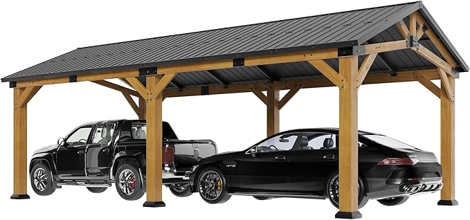 Jocisland 12x24 FT Cedar Wood Hardtop Carport - Image 9