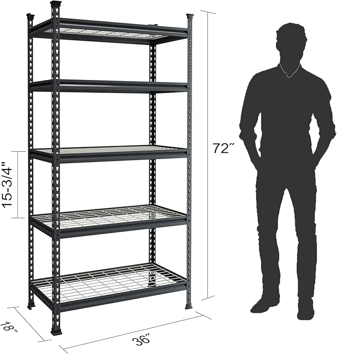 WORKPRO 5-Tier Metal Garage Shelving Unit, 36”W x 18”D x 72”H Storage Shelves - Image 3