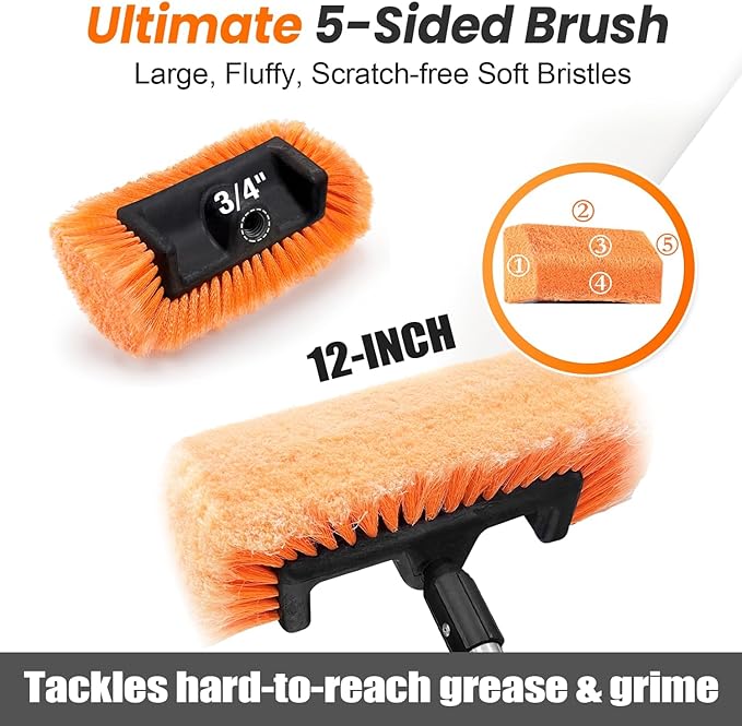 65" Car Wash Brush with Extension Pole, Car Wash 12" Dip Soft Five-Sided Brush - Image 2