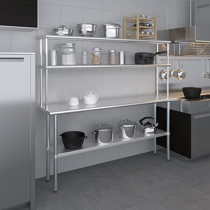 Amgood Stainless Steel Work Table Double Tier Overshelf | Metal Kitchen Prep - Image 6