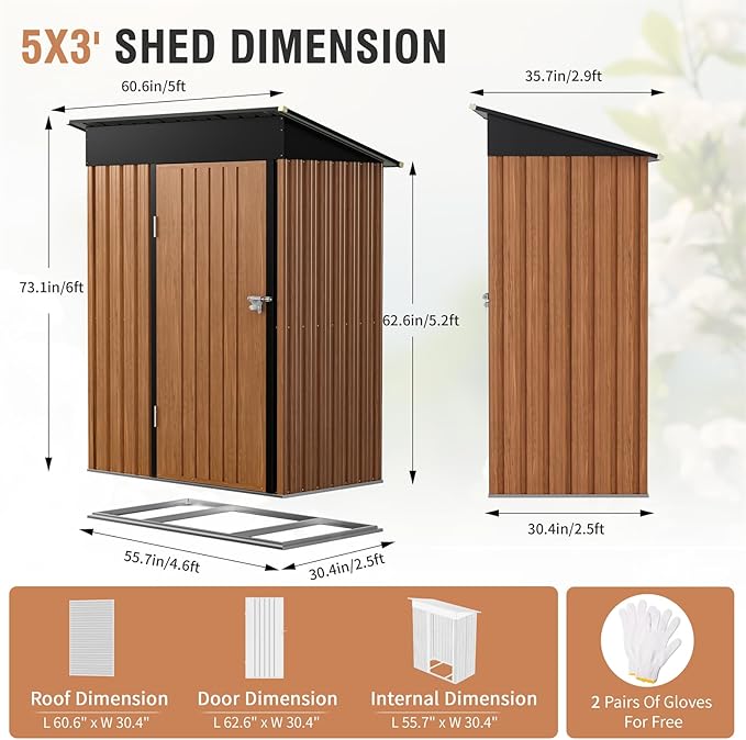 5x3 Ft Storage Shed, Outdoor Metal Shed - Image 2