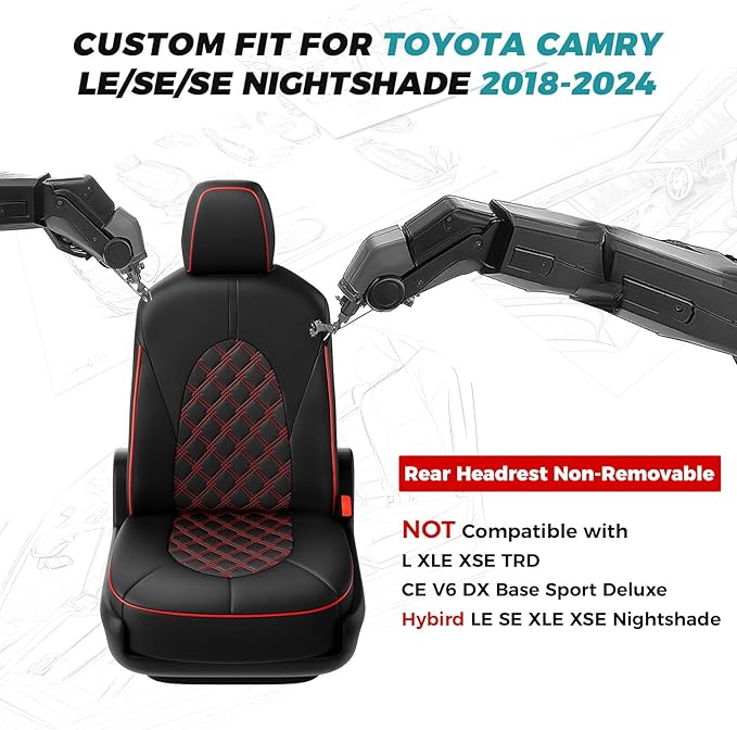for Toyota Camry Seat Covers LE SE SE Nightshade 2018 2019 2020 2021 2022 2023 - Image 2
