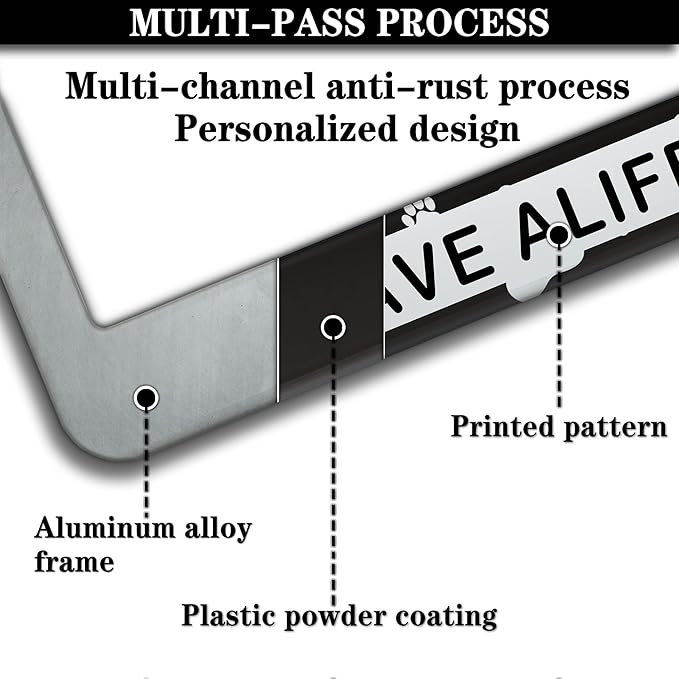 License Plate Holder Black and White License Plate Frames Save a Life Adopt - Image 5