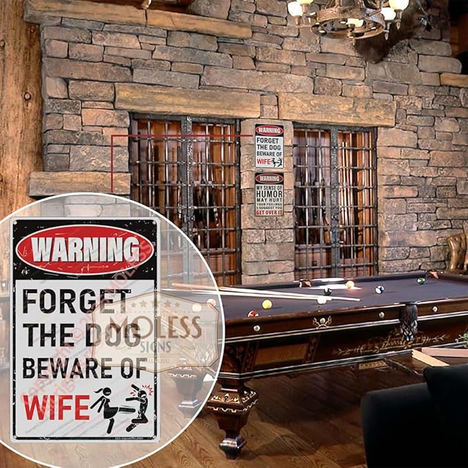 'Forget the Dog – Beware of Wife!' Funny Man Cave Decor - Image 5