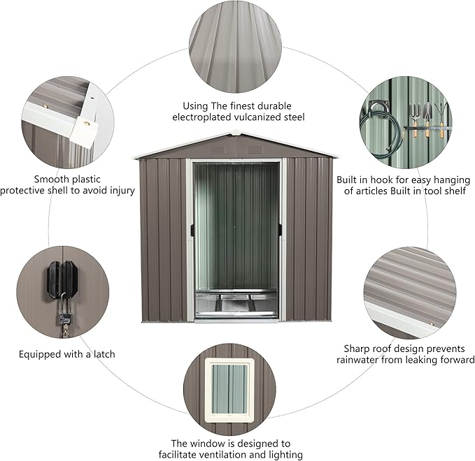 6x5 FT Outdoor Storage Shed, Metal Garden Shed - Image 4