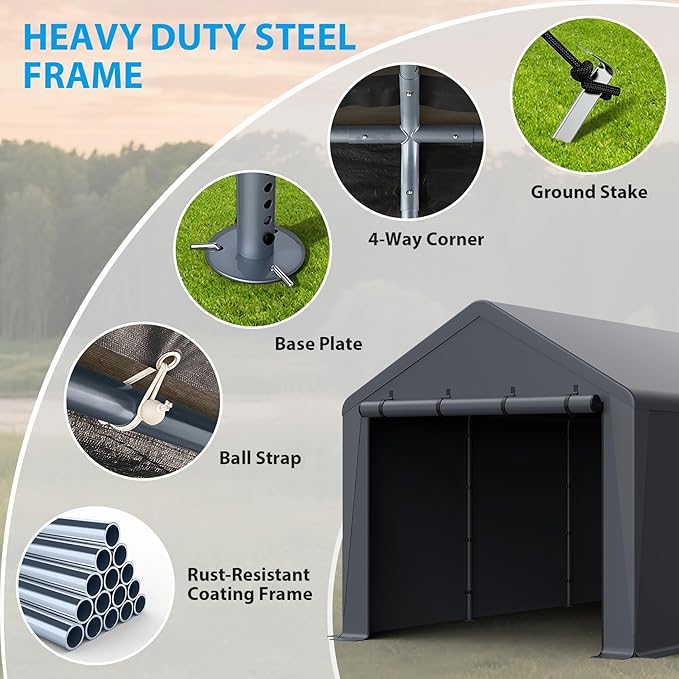 10x20FT Heavy Duty Portable Carport - Image 3