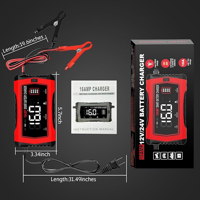 16-Amp Battery Charger, 6V/12V/24V Smart Car Battery Charger, Automotive - Image 8
