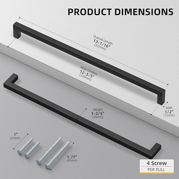 goldenwarm 150 Pack 12 3/5 Inch Black Cabinet Handles Matte Black Drawer Pulls - Image 2