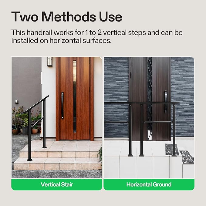 VIVOSUN Outdoor Handrail, 2 Step Stair Handrail, Wrought Mattle Iron Handrail - Image 5
