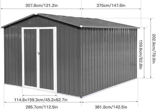 12 x 10 FT Metal Garden Shed, Outdoor Storage Shed - Image 2