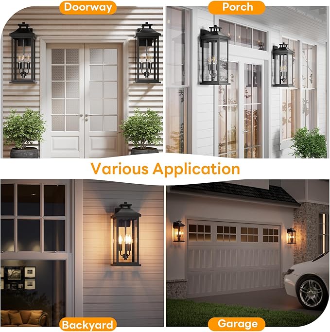 Large Outdoor Light 3-Light 20" Black Exterior Lighting Fixture, Modern Outside - Image 6