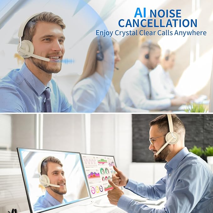 Wireless Headset with Mic, 2.4GHz Bluetooth Headset with AI Noise Cancelling - Image 5