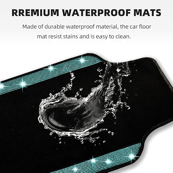 NBTEPEM Aquamrine Bling Car Floor Mats Full Set, Universal Fit Most Cars - Image 3