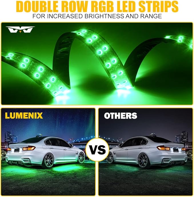 LUMENIX Double Row RGB LED Car Underglow Lights Kit, w/Dynamic Music & DIY Mode - Image 2