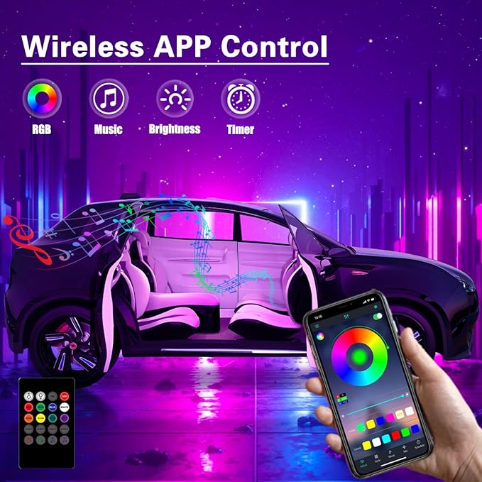 Interior Car Lights with Wireless APP & Remote Control, 9 in 1 RGB Car Ambient - Image 4