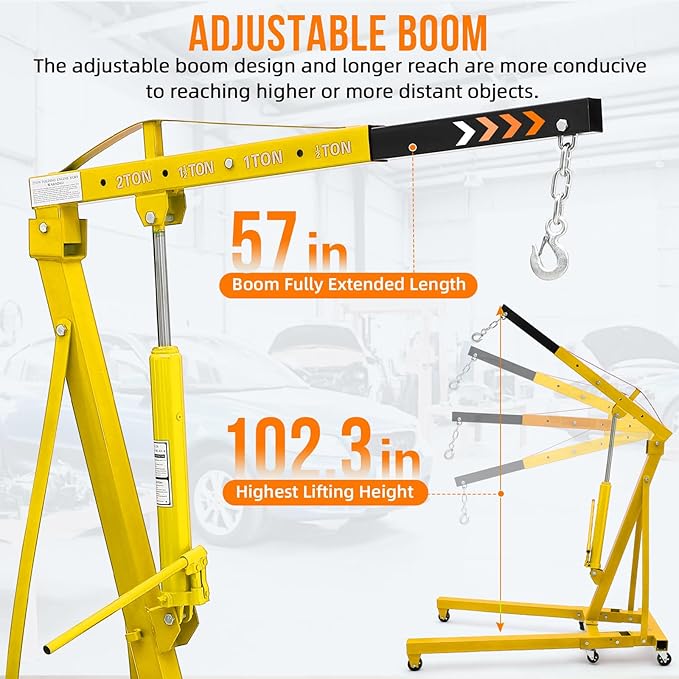 2 Ton Engine Hoist, 4000 Lbs Heavy Duty Folding Cherry Picker Engine Lift - Image 3