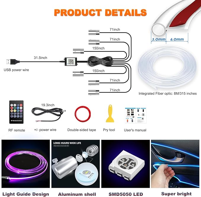 USB Interior Car LED Strip Lights - Image 7