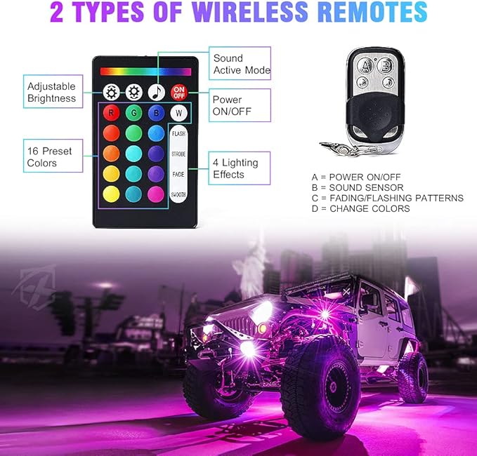 Xprite Jeep Rock Lights 10 Pods Wide Angle Bluetooth RGB LED Rocklights Kit - Image 4