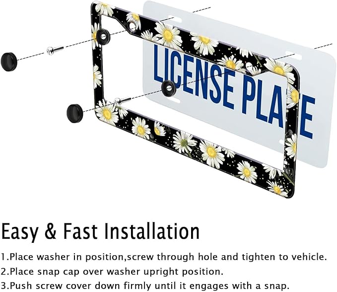 Daisy Flowers Car License Plate Frame, Flowers Print Tags Frames Holder Covers - Image 7