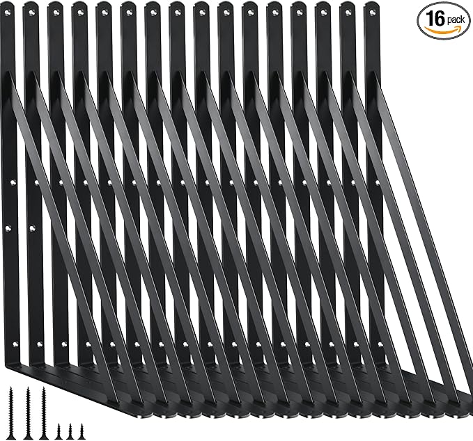16 Pack L18 x H 12" Black Heavy Duty Shelf Brackets by MHMYDZ