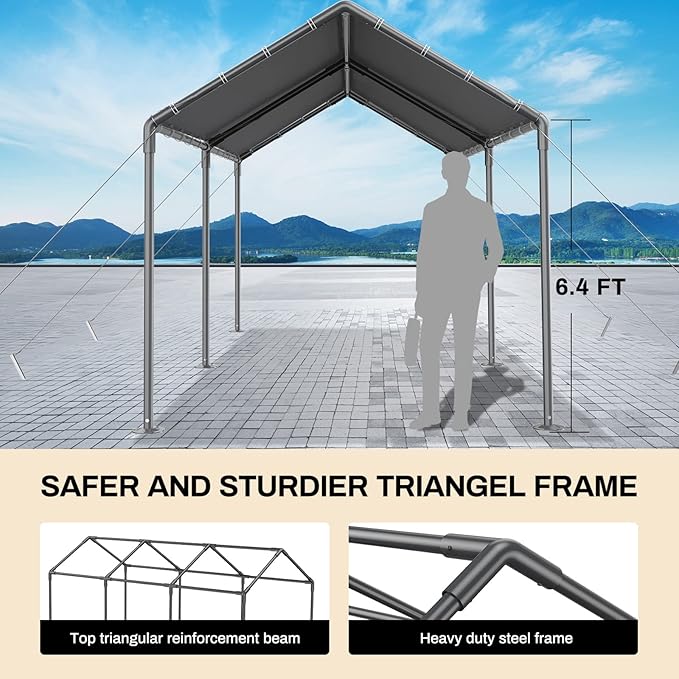 Carport 10x20ft Heavy Duty Car Tent, Portable Garage, Car Shelter, All-Season - Image 4