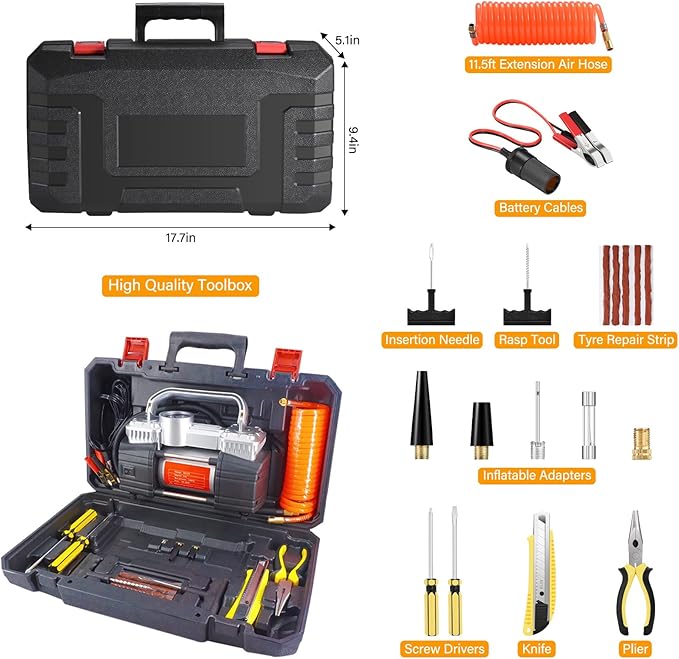 GSPSCN Digital Tire Inflator, Portable Toolbox 12V Air Compressor Pump Heavy - Image 2