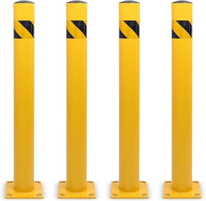 BISupply Safety Bollard Post Parking Barrier 4 Pack - 42in Yellow Pipe Bolt by BISupply